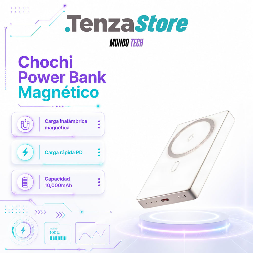 Chochi Power Bank Magnético 10000mAh - Carga Inalámbrica y Rápida PD