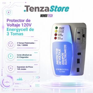 Protector de Voltaje 120V Energycell de 3 Tomas para Equipos Electrónicos